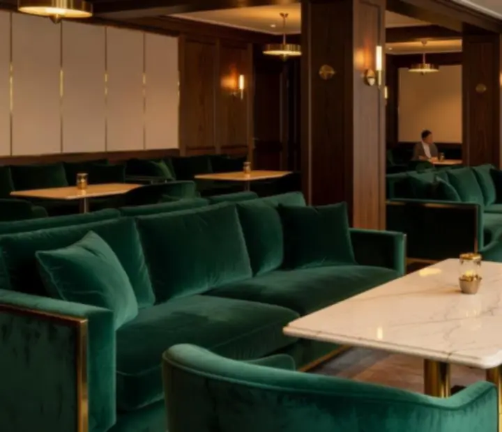 Emerald velvet lounge interior with gold accents at Wonderstar s. r. o.