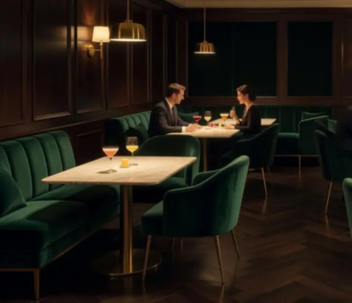 Emerald velvet lounge with gold accents and warm lighting at Wonderstar s. r. o.