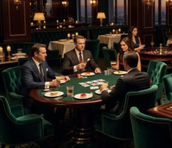 Casino-inspired themed evening at Wonderstar s. r. o. with emerald velvet chairs and refined card tables